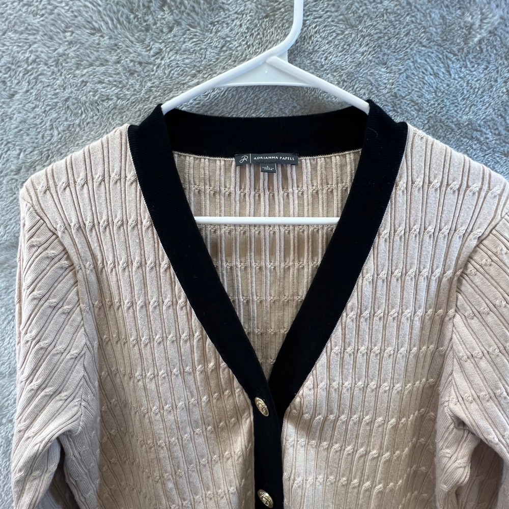 Adrianna‎ Papell Womens L Beige Black Trim Gold Button Parisian Sophisticated